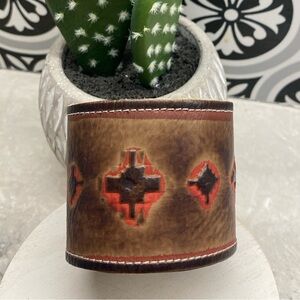 Brown & Red Leather Cuff Adjustable Artist Made by Texas Artisan